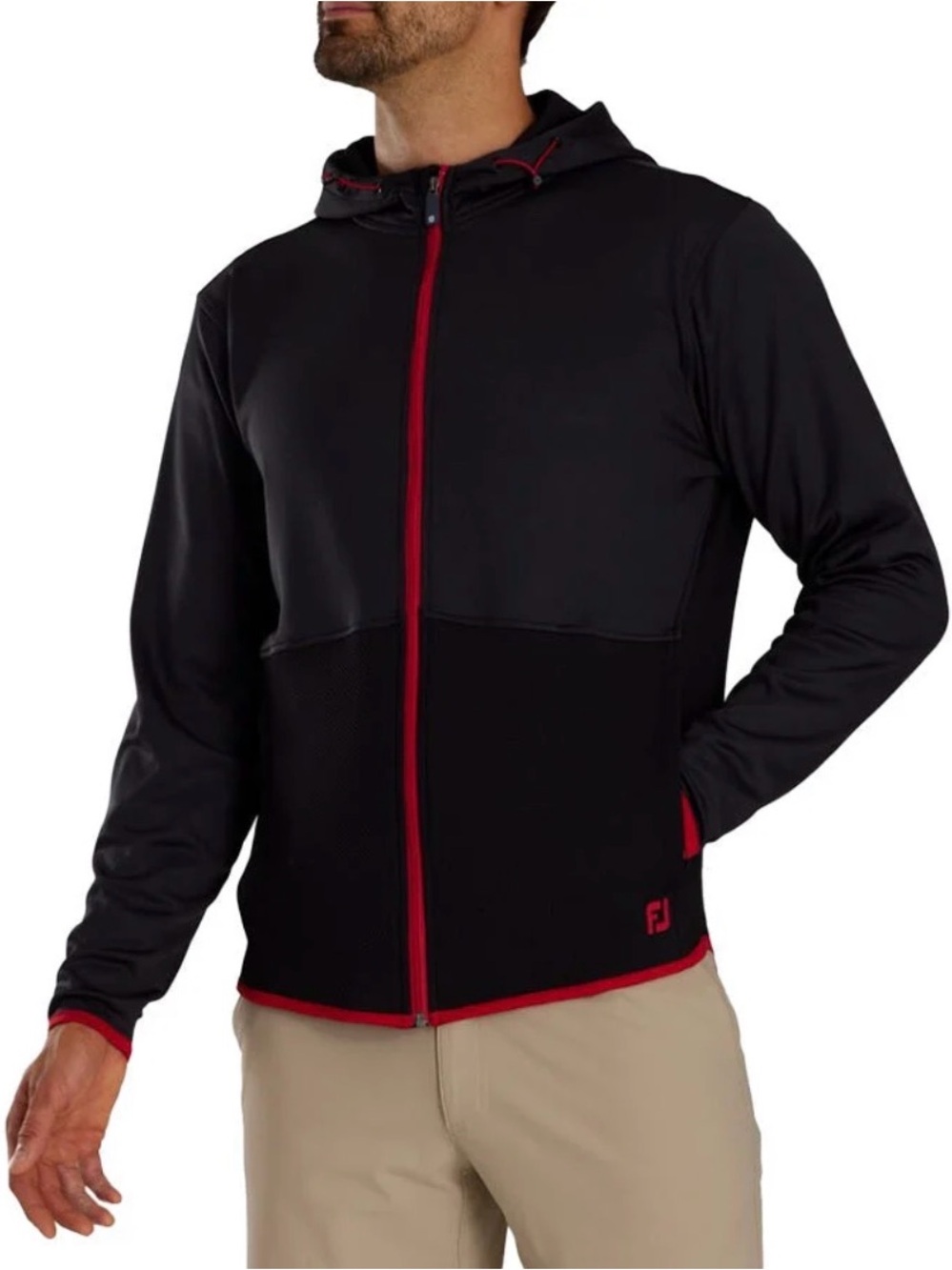 FootJoy ThermoSeries Full Zip Golf Hoodie Jacket Black Red Mens Size Medium